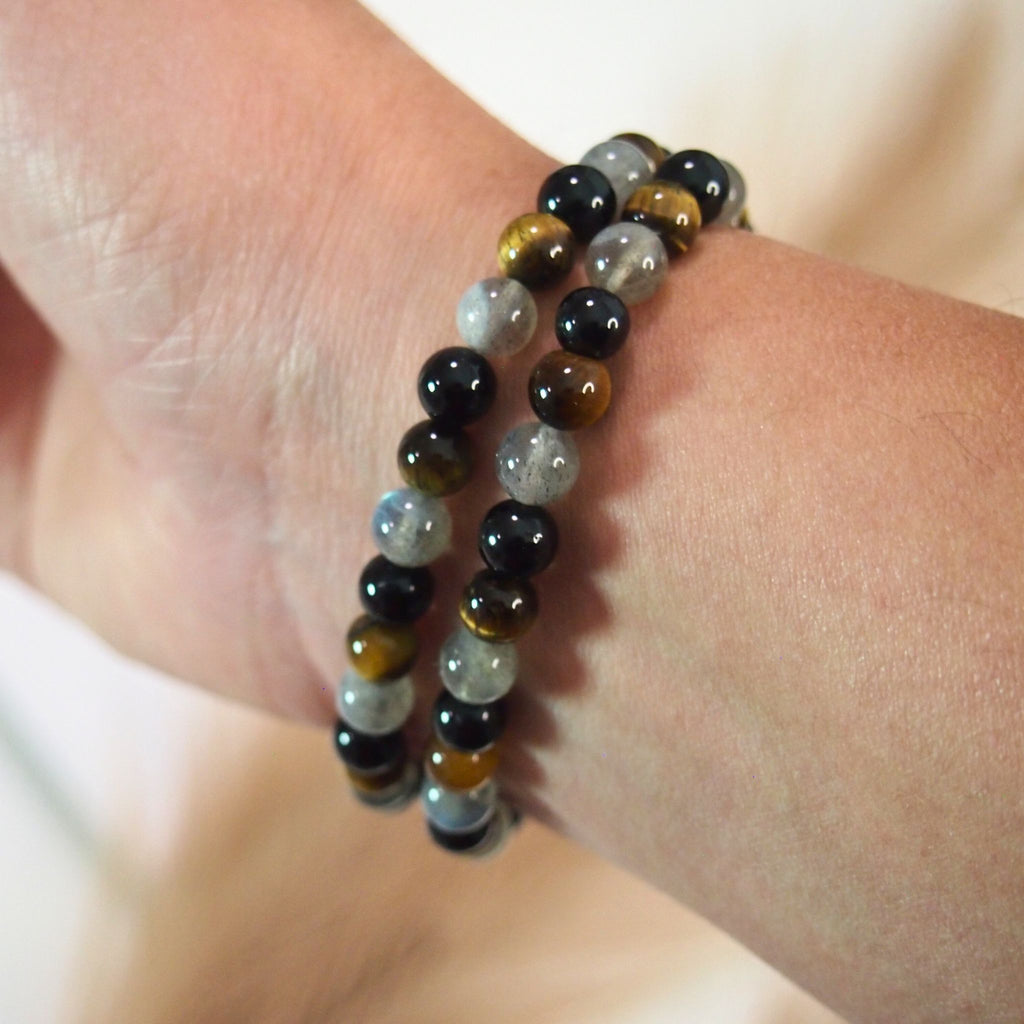 Bracciale protezione - Occhio di Tigre, Labradorite, Ossidiana