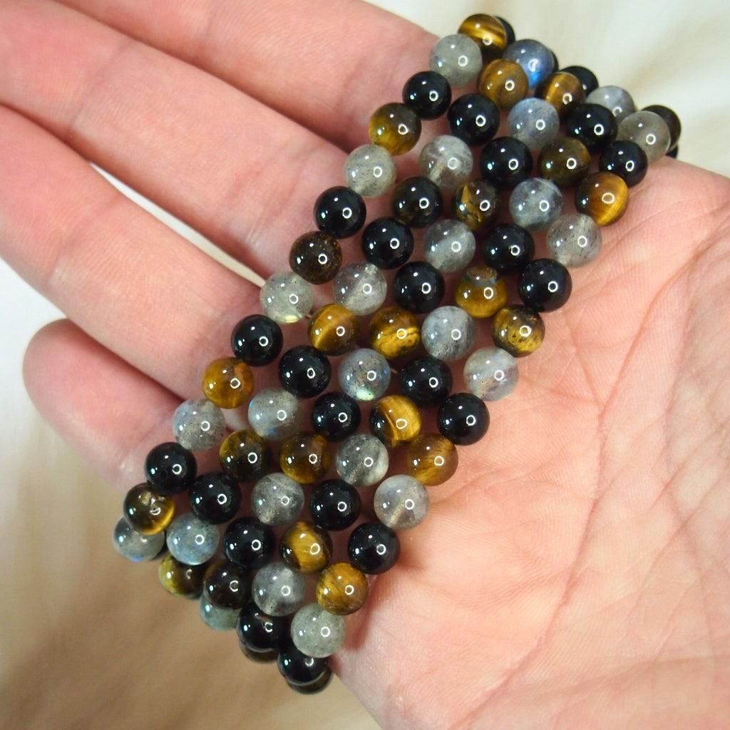 Bracciale protezione - Occhio di Tigre, Labradorite, Ossidiana