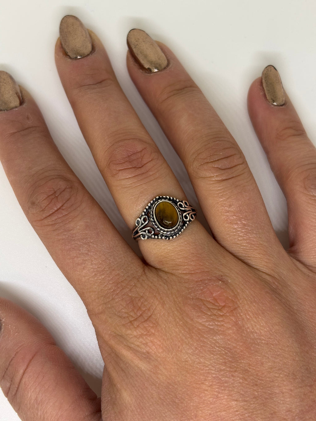 Anello regolabile con pietra - Occhio di tigre