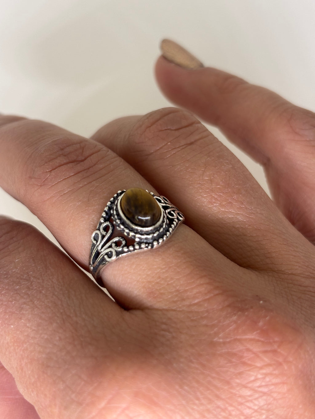 Anello regolabile con pietra - Occhio di tigre